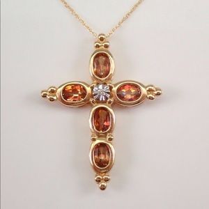 Yellow Gold Diamond and Mystic Topaz Cross